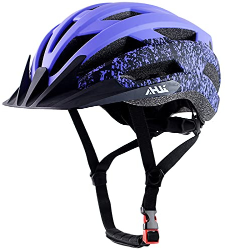 Youth Adult Road Bike Helmet, Men Women Adjustable Mountain Bicycle Helmet with Detachable Visor, 2 Sizes for Age 8-14+ Youth, Kids, Adult (Matte Purple, L)