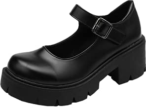 Women's Mary Janes Platform Shoes Sweet Toe Ankle Lolita Gothic Dress Pumps Chunky Patent Leather
