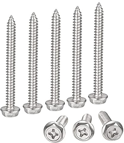 sourcing map Phillips Hex Washer Self Tapping Screws, M6 x 60mm 304 Stainless Steel Hex Flange Sheet Metal Screw 25pcs