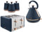 TOWER Cavaletto 1.7L 3 KW Pyramid Kettle, 4 Slice 1600W Toaster and Set of 3 Tea, Coffee & Sugar Canisters. Contemporary Matching Kitchen Set of 5 Items in Midnight Blue & Rose Gold