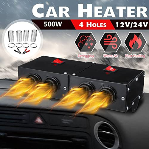 Car Heater Windshield De-Icers - Torcarvh Car Defogger 12V 500W Car Heater 2 in 1 Portable Car Heaters and Cooling Fan with Purification for Winter (24V 500W, 4 Holes)
