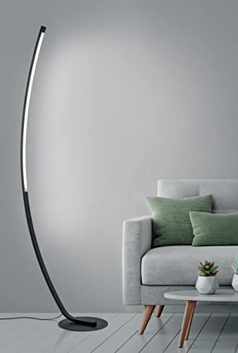 Trango 1525A Stufenlos dimmbar Stehlampe in Anthrazit-Optikt 15 Watt – 1300 Lumen – 3000K warmweiß LED Modul Serie *ARC* Höhe: 150cm Standlampe - Wohnzimmer Leuchte mit weißes satiniertes Lampenschirm