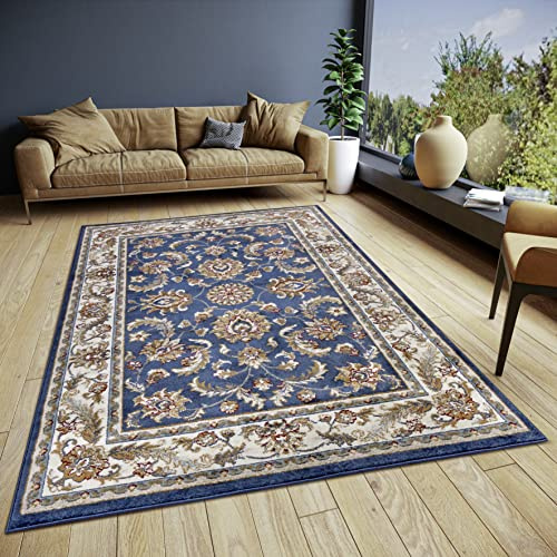Hanse Home Reni Teppich Orientalisch – Orient Läufer klassisch dicht gewebt mit Ornamenten und Blumenmotiven Weicher Kurzflor für Schlafzimmer, Esszimmer, Wohnzimmer, Flur – Blau Creme, 57x90cm