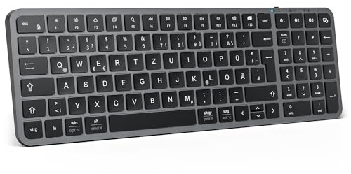 iClever Bluetooth-tangentbord Mac, tangentbord trådlöst multienhet med Easy-Switch för upp till 3 enheter, för PC, Windows, Mac, Chrome OS, Android, iPad OS, tysk QWERTZ-layout
