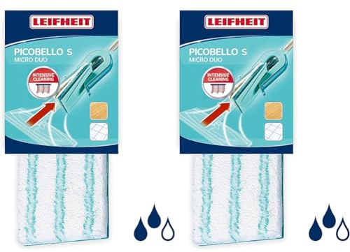 Leifheit Housse de Nettoyage Micro Duo pour Lave-Sol Picobello S, Housse de Rechange pour Tous Types de sols, Serpillère Lavable en Machine à Laver (Lot de 2)