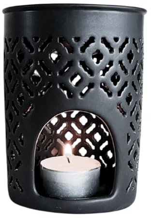 AY YELDIZ Quemador de aceites Esenciales Quema Perfume, Fundente Perfumado – Difusor de Aceite Esencial y Perfume – Portavelas Fotoforo de Aromaterapia en Cerámica Negra