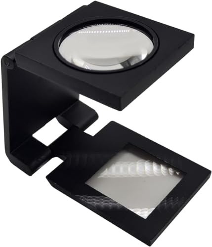 2 Stück Mini Klapplupe, 10X Bildschirmlupe Falten mit Maßstab auf Zink Legierung, Dimmable Groß Handlupe für Senioren, Juwelier, Handwerk, Bücher, Münzen, Makuladegeneration, Inspektion, Reparatur