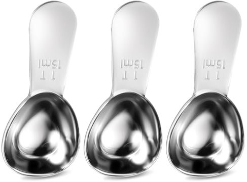3 cucchiai dosatori in acciaio inox, da 15 ml, color argento, con manico lungo, piccolo cucchiaio in metallo per misurare il set di caffè, spezie, fagioli