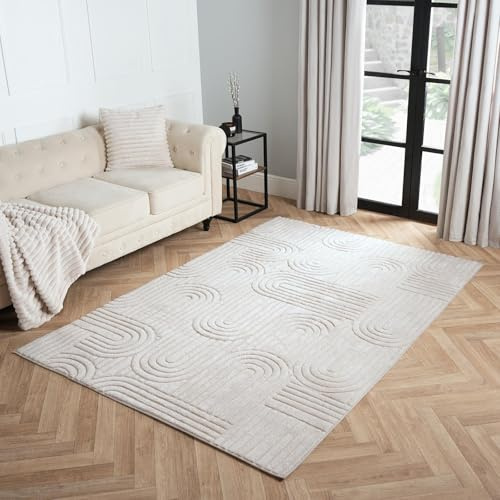OHS Living Room Rugs Large Cream, Tufted Arches Area Rug for Bedroom Lounge Home Decorations Super Soft Comfy Non Slip Fluffy Rug Low Pile Floor Carpet Non Shedding, 160 x 230cm