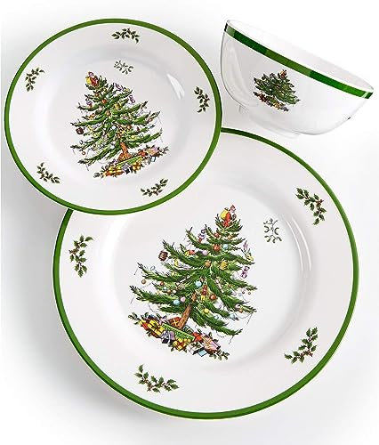 Spode Christmas Tree - Vajilla de melamina de 12 piezas (servicio para 4) - Apto para lavavajillas