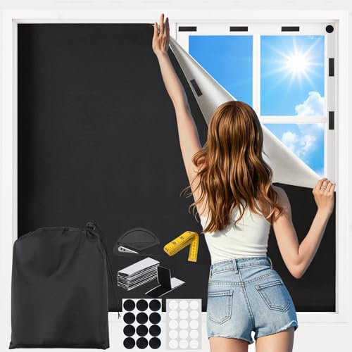 Aukimo Fenster Verdunkelung, 130x145cm verdunkelungsrollo ohne Bohren, Tragbare dachfenster verdunklungsstoff Verdunkelungsfolie, Sonnenschutz Dachfenster Verdunklung Abnehmbar für Urlaub Fenster