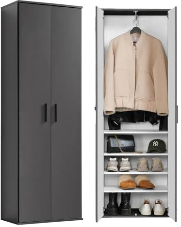 mokebo Garderobenschrank Mehrzweckschrank (60x180 cm) 'Der Lange' aus Holz mit integrierten Schuhfächern, Schuhschrank, Flurschrank, Allzweckschrank oder Vorratsschrank in Anthrazit Schwarz