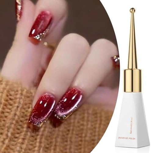 Chili Red Cat Eye Gel Nail Polish Red Magnetic Gel Nail Polish Red Glitter Cat Eye Gel Polish Soak off UV/LED, Red Holographic Cat Eye Gel Nail Polish for Nail Art Manicure Salon DIY at Home