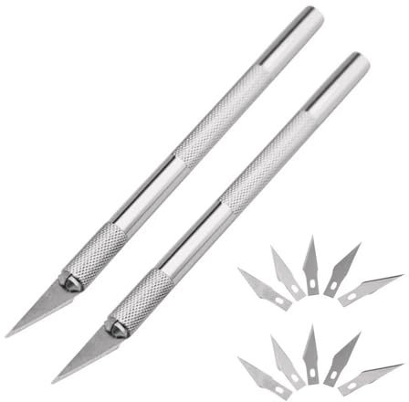 LQIOACU Cortador de precisión, Cortador de precisión, Cuchillo de trinchar artístico, 2 mangos y 10 cuchillas de repuesto, Navaja para bolígrafo de metal macizo, para plantillas de corte de hobby