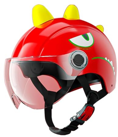 Kids Motorcycle Half Helmets DOT Approved Toddler Cute ATV Dirt Bike Helmets 3-12 Years Old, Youth Scooter Go-Kart Moped Cartoon Motorbike Open Face Helmet with Visor-Red||L(48-56 CM)