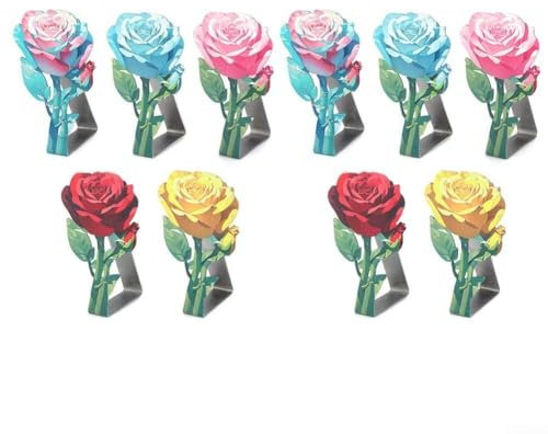 10 clips de mantel, clip ajustable de acero inoxidable para mantel, clip de soporte de mantel de picnic en forma de rosa, pin de abrazadera decorativo