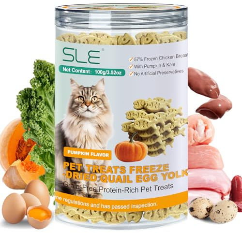 Friandise Lyophilisée pour Chats et Chiens, Jaune d'Oeuf de Caille, Snacks Sains et Délicieux pour Entraînement, Jaune d'œuf de caille pour Chats (Freeze-Dried Pumpkin-Flavored Egg Yolk 100g)