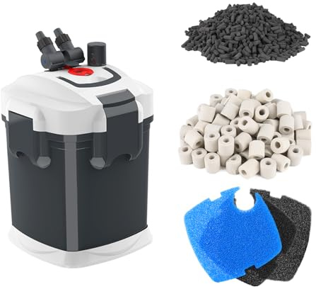 fishkeeper Leiser External Aquarium Filter, Einstellbar 3 Stufiger Aquarium Außenfilter, Leistungsstarker Aussenfilter für Aquarien, mit Komplett Filtermaterial Quarzsteine Aktivkohle Filterwatte