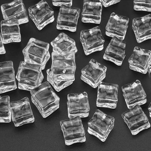 Decorativo Cubo de Hielo Artificial, 100 Piezas Transparente Cubitos Falsos Reutilizables Hielo Seco para Decoración del Hogar, Bodas, Rellenos de Jarrones, Accesorios Fotográficos 1,7x1,7 cm