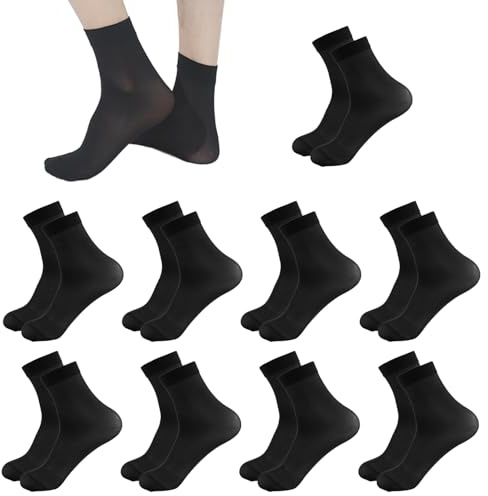 Enreluya 9 Pares Calcetines Hombre, 39-42 Medias Nylon Finos Calcetines Tobilleros, Finos de para Verano, Negro