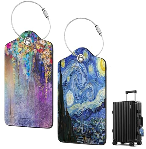 EJRUP Etiquette Valise Voyage Avion, Etiquette Bagage, 2 Pièces Étiquettes Bagages Imperméables Avec Graphismes Élégants Pour Voyage (Motifs De Ciel Étoilé Et Motifs Aquarelle)