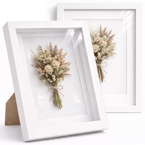 Enmarkalia - Pack X2 Marco de foto con Profundidad Tipo Vitrina 3D Color Blanco - 15x20 cm con Paspartú Incluido – Marco Efecto Caja para Fotos, Recuerdos y Objetos. (Blanco X2 Uds., 15 x 20 cm)
