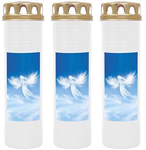 HScandle Lot de 3 bougies funéraires - Blanc - Durée de combustion : env. 7 jours par bougie - Motif : ange