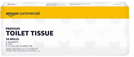 AmazonCommercial Toilettenpapier, 2-lagig Recycelt, De-Inked, 40 Rollen, 4 Packungen mit 10, 390 Blätter per Rolle, insgesamt Blatt 15600, Blattgröße: 11,5 x 9,7 cm, T4/T6-Spender kompatibel