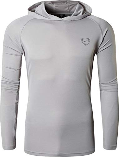 jeansian Homme Men's Sun Protection Long Sleeve Outdoor Sport T-Shirt A Capuche Tee Tops LA271 LightGray L