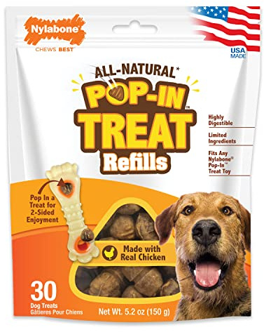 Nylabone All-Natural Pop-in Treat Refills Made with Real Chicken – 30 Dog Treats