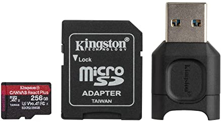 Kingston MLPMR2/256GB microSD Card (256 GB microSDXC React Plus SDCR2 with Adapter + MLPM Reader)