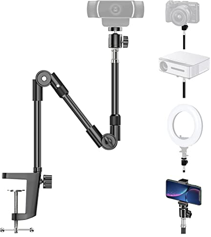 KDD Webcam Stand mit Handyhalterung, Kamerahalterung 25 Faltbar Schwanenhals & Schreibtisch Projektor Halter für Logitech C922 C930e C920S C920 C615 C960 Brio 4K, Gopro Hero 8 7 6 5