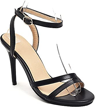 Donna Fashion Peep Toe Stiletto Buckle Tacco Alto con 9 cm Easy Walking Evening Party Pumps for Women Big Size Z256s, nero 3, 48 EU