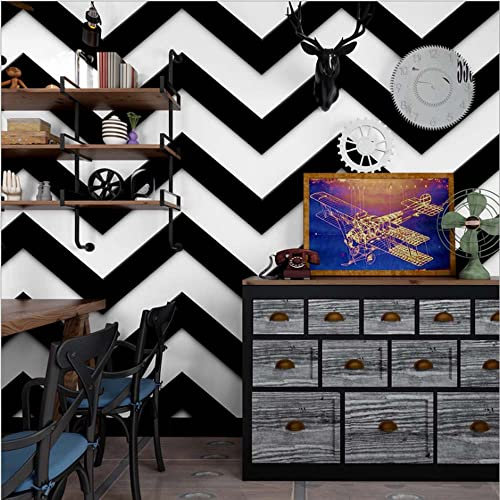 PVC Moderno Semplice 3D Bianco e Nero A Righe Onda Barbiere Negozio Di Abbigliamento Ristorante Soggiorno Sfondo Carta Da Parati Nor-pasted1.73' W x 32.8' L