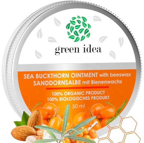 Green idea Organisk Havtornssalva, 50 ml | Regenererande, Sårläkning & Mindre Brännskador, Återställning av Skadad Vävnad, Naturlig Antioxidant, 100% Naturlig