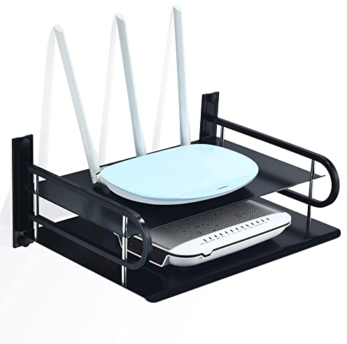 HNVNER Support Mural Etagère pour Composants TV Tels Que Boîtier de Télévision par Câble/Sky Box/Lecteurs Multimédia, Étagère Métal Flottante pour Routeur, Projecteur (2 Niveaux, Grand)