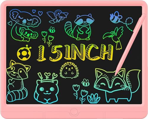 GIGART LCD Writing Tablet, 15 Inch Colorful Drawing Tablet for Kids, Doodle Board Drawing Pad, Erasable Reusable Educational Travel Kids Toys Birthday Gifts Boy Girl Age 3-12(Pink)