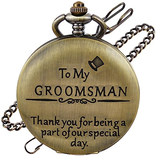 Montre de poche de mariage gravée avec pinces à cravate argentées pour témoin de mariage et marié avec boîte cadeau, Ks002, Moderne