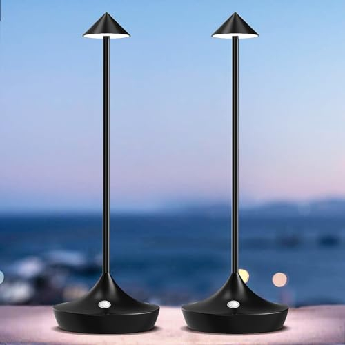 bravzurg LED Akku Tischlampe Kabellos 2er Set, Modern Dimmbar Kabellose Tischleuchte 6000mAh, Aluminium, Wasserdicht, Tischlampen Aufladbar für Outdoor Indoor Restaurant Nachttisch Terrasse (Schwarz)