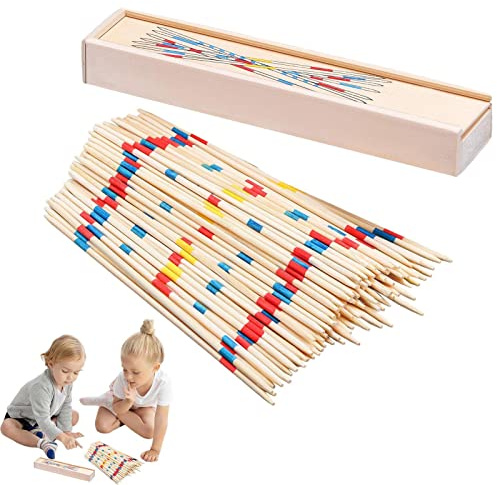 Bastoni di legno tradizionali, gioco tradizionale Mikado, bastoncini di raccolta in scatola con istruzioni, gioco classico in legno di ieri in scatole di legno con coperchi, Jumbo Pick Up Stickss