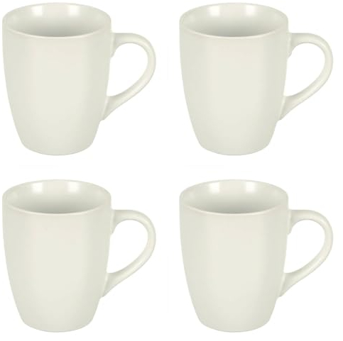Hodge and Hodge Set of 4 Stoneware Ceramic Mugs Coffee Tea Cups Home Drinkware 12oz - White