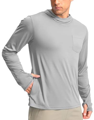 Men's Sun Protection Shirts UPF 50+ Long Sleeve Hoodie with 2 Pockets