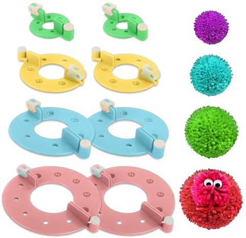 KkvoGmle 8 Stück Pompom Maker Set, 4 Größen Fluff Ball Weaver Nadel Pompoms Handwerk, Wiederverwendbare DIY Pom Pom Maker Fluff Ball Wolle Werkzeug Kinder Mädchen Puppen