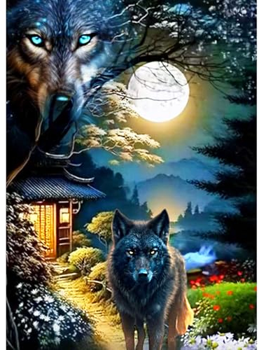 CEOVR Diamond Painting Kits Erwachsene,Wölfe Diamant Painting,Tiere Diamond Painting Bilder,30x40 cm Diamond-painting Set,5D DIY Nacht Diamond Painting Erwachsene