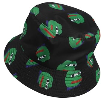 Amanda Jacobs Chapeau cloche réversible Pepe Frog | Casquette de soleil d'été unisexe | Chapeau de pêcheur pliable pour voyage, randonnée, shopping, chapeau crypto, Noir minuit, taille unique