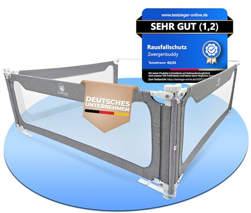 Zwergenbuddy® Rausfallschutz Boxspringbett & Elternbett (200x200cm) [8-teiliges Rausfallschutz Bett Set] Stabilitätsstange & Zwischenraumschutz – Bettgitter ist Laborgeprüft