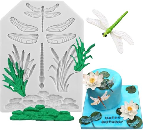 MINFEIDMS Libellen-Silikonform aus Stein, Gras, Süßigkeiten, Schokolade, Fondant, Formen Zum Dekorieren Von Kuchen, Cupcake-Topper, Blütenpaste, Polymer-Ton