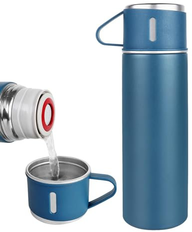 Iceten Stainless Steel Water Bottle, 500ml/16.9oz Flask for Hot Drink, Insulated Travel Mug with Leakproof Cup Lid & Handle,Vacuum Insulated Flask Keep 12h Hot & Cold (Blue)