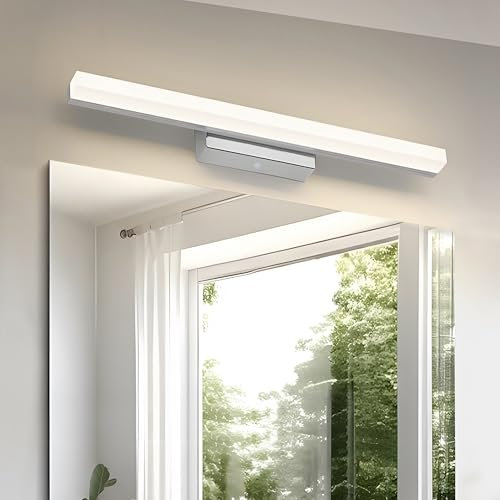DYKUWEY Lampada da Specchio Bagno 8W 40cm, IP44 Applique LED da Specchio Bagno, Luce bagno Parete, 800 Lumen,Luci da specchio 110-240V, Non-dimmerabile (Cromo,Bianco neutro 4000k)
