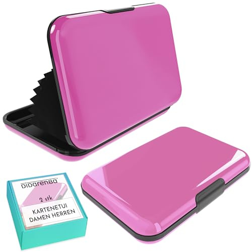 Didarenba Tarjetero Hombre Mujer Tarjetas credito 2 Piezas Aluminio con Sistema RFID Bloqueo Protector de Tarjetas Anti fraude Anti contactless Gran Capacidad Rosa